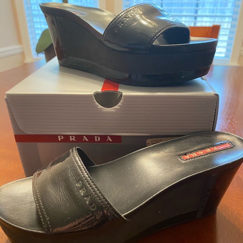 Prada Naplak Summer Wedges Black